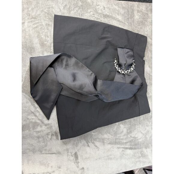 Zara Black Mini Skirt with Rhinestone Buckle & Satin Bow Detail Size L - Picture 7 of 14